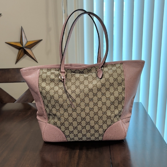 Gucci Handbags - Gucci Pink and Beige Signature Tote